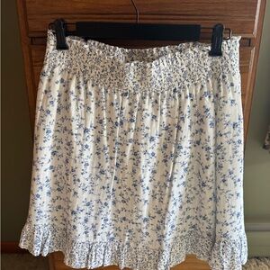 LOFT White Skirt with Blue Floral Print